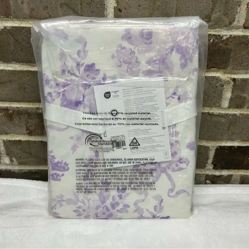 LoveShackFancy Pottery Barn Garden Damask Organic Sheet Set Lavender TWIN XL NWT